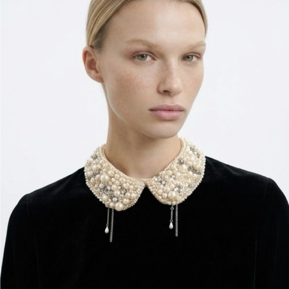 Pearl Embellished Detachable Collar Necklace - Cream